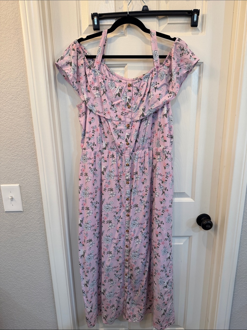 Pink Floral Off-Shoulder Maxi Dress